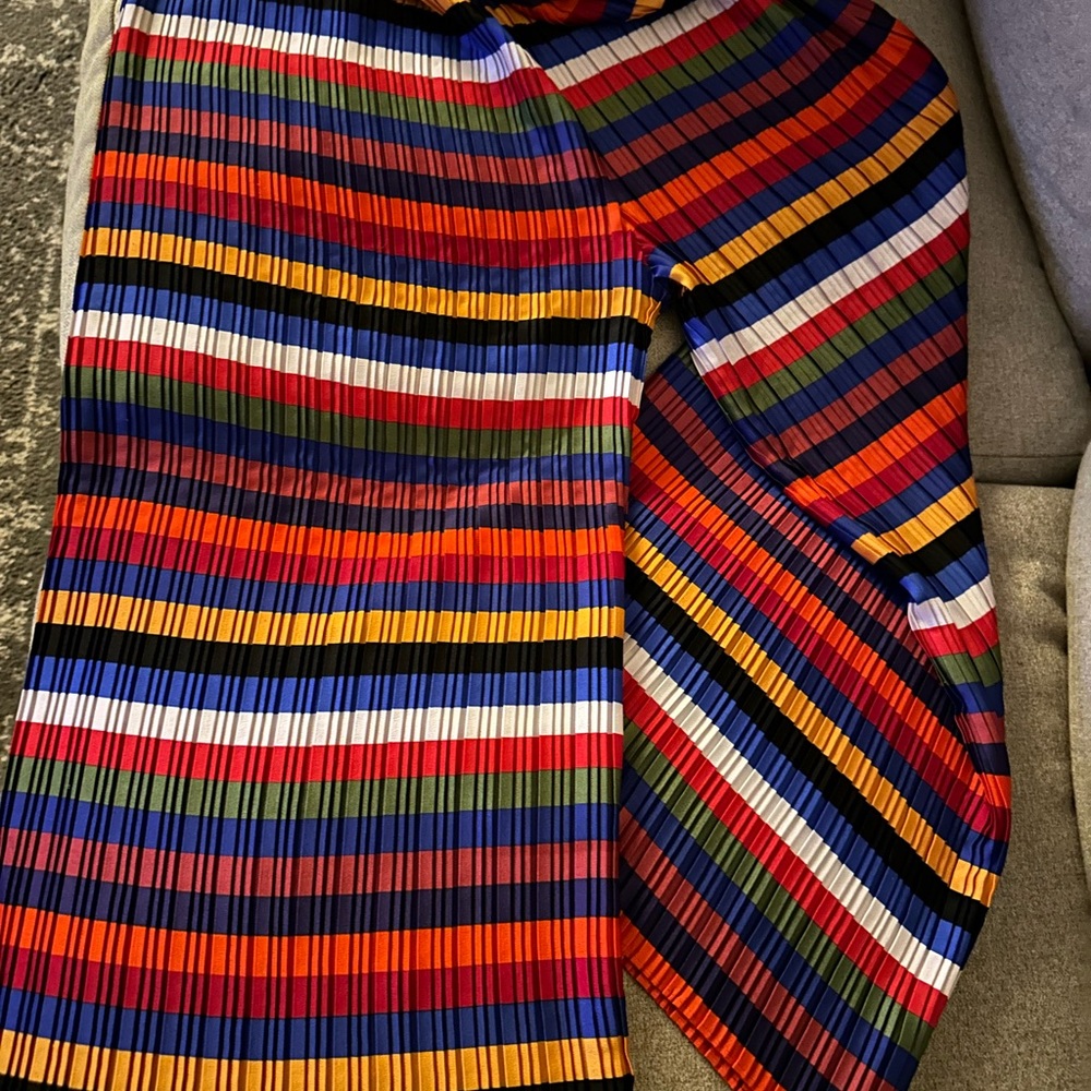 Lucy Paris Multicolor Pleated Stripe Skirt - Red, Blue, Green, Orange